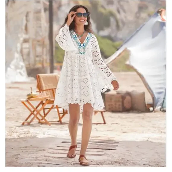 Sundance | Dresses | Sundance Lace Yuki White And Blue Eyelet Dress Sz M |  Poshmark